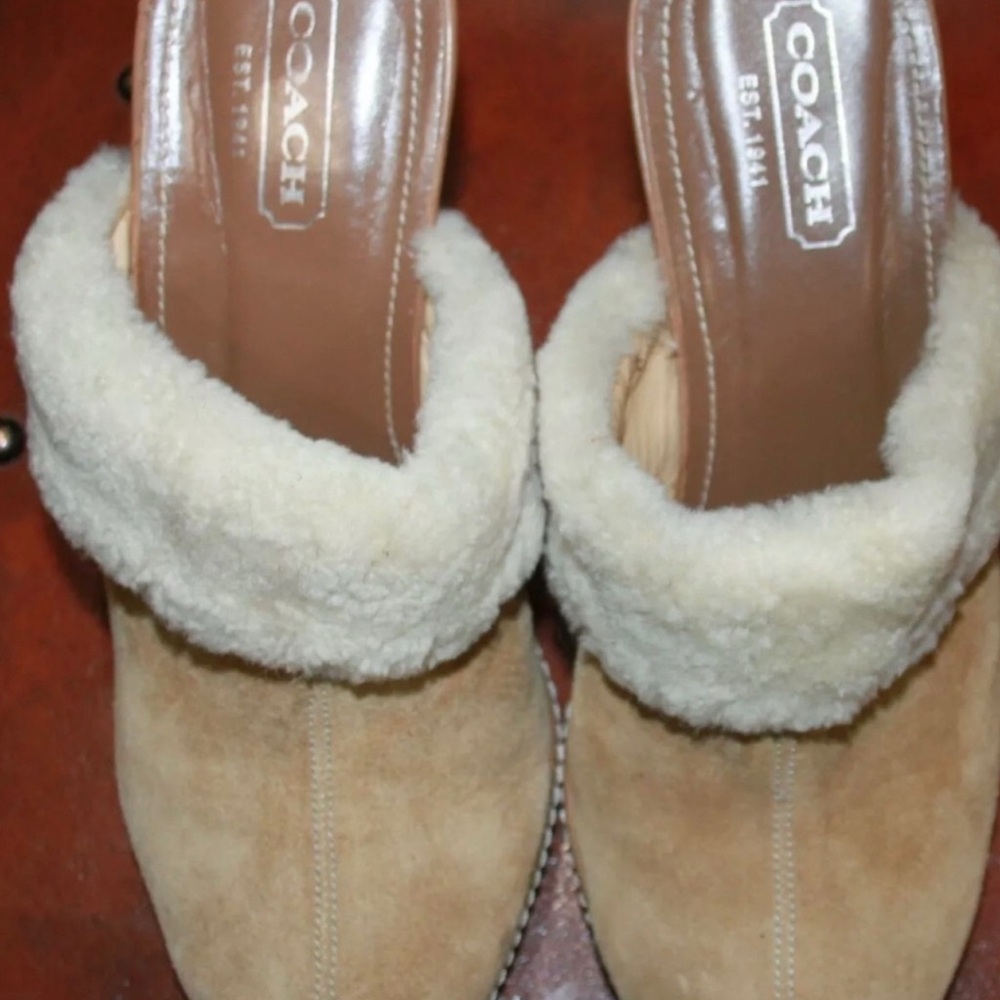 Coach Suede Leather Shearling Cuff Kacie High Heel Mule Women’s US SZ 7.5 UK 38 - Picture 7 of 7